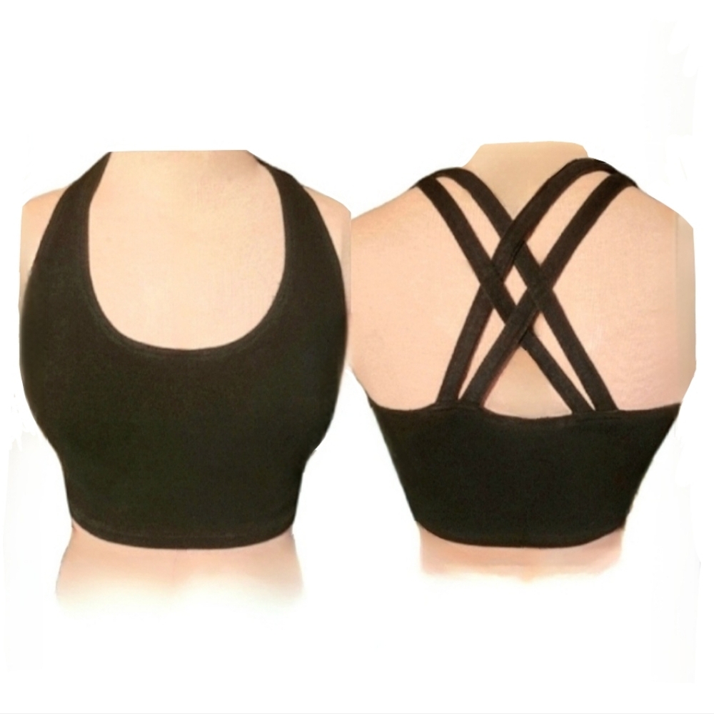 Vtg 90s Jones NY blk criss cross caged strappy grunge sexy crop bra top M-XL